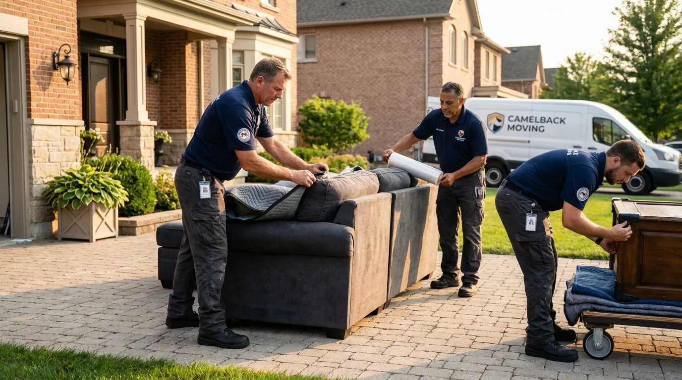 Large estate moving crew wrapping furniture in San Luis, AZ